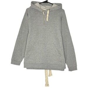 G. Label by Goop Womens Hoodie Medium Heather Gray Fleece Oversized Slits Ties